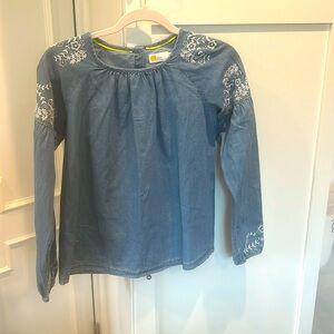 Boden girls l/s embroidered chambray shirt w/ contrast stitching size 13/14